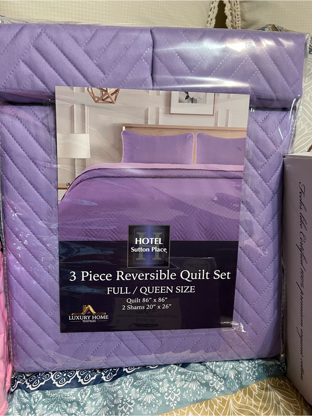 3-Piece Reversible Quilt Set - Lavender (Full/Queen)